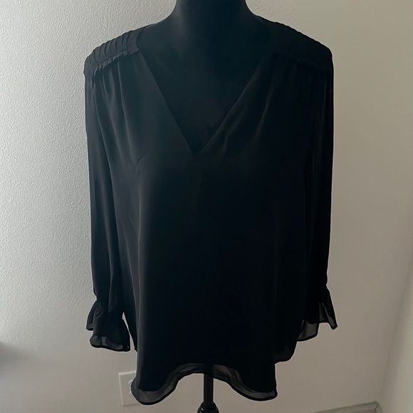 Calvin Klein black pull over casual relaxed poet sleeves top blouse Sz L - Picture 3 of 9